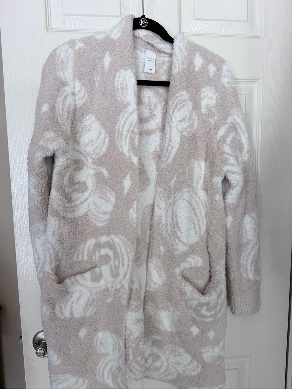Disney Mickey Pumpkin Plush Open-Front Cardigan Sweater - Light Taupe & White